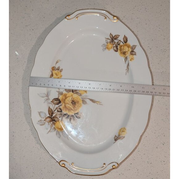 Vintage Sango China Oval Serving Platter Gold Trim Yellow Rose Design - Picture 8 of 11